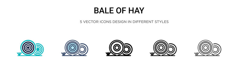 Bale of hay icon in filled, thin line, outline and stroke style. Vector illustration of two colored and black bale of hay vector icons designs can be used for mobile, ui, web - obrazy, fototapety, plakaty