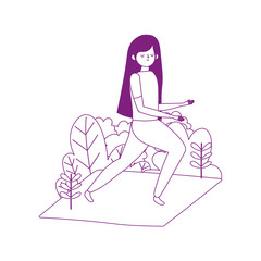 young woman practicing yoga in mat isolated icon white background