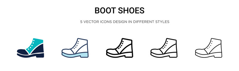 Boot shoes icon in filled, thin line, outline and stroke style. Vector illustration of two colored and black boot shoes vector icons designs can be used for mobile, ui, web