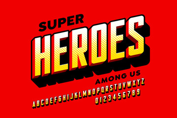 Comics super hero style font design, alphabet letters and numbers