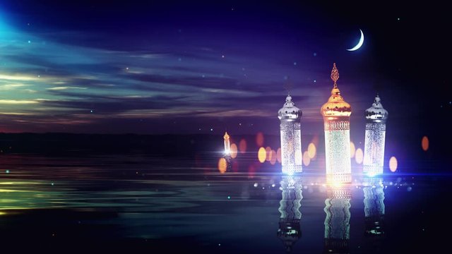 Ramadan Islamic Video Background with floating Lateran