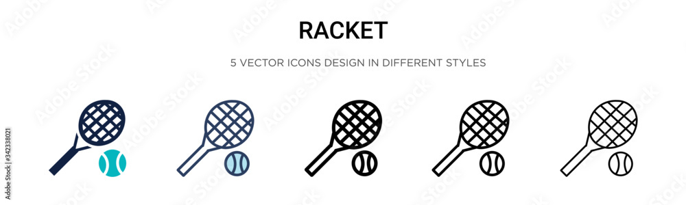 Poster racket icon in filled, thin line, outline and stroke style. vector illustration of two colored and b