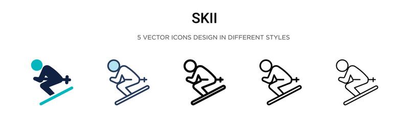 Skii icon in filled, thin line, outline and stroke style. Vector illustration of two colored and black skii vector icons designs can be used for mobile, ui, web