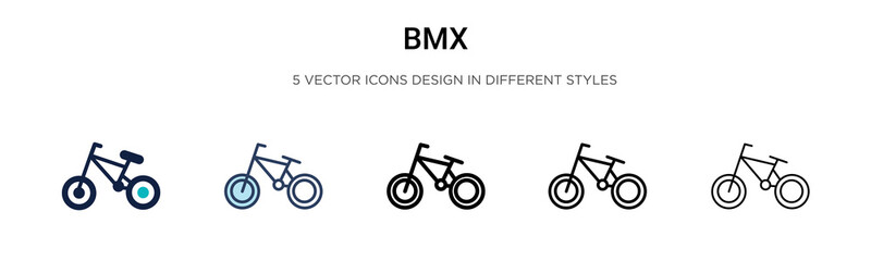 Bmx icon in filled, thin line, outline and stroke style. Vector illustration of two colored and black bmx vector icons designs can be used for mobile, ui, web