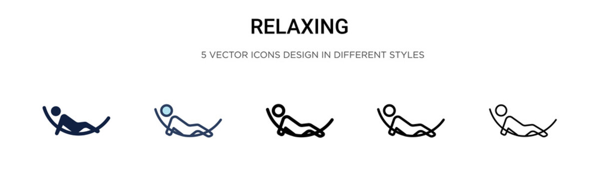 Relaxing Icon In Filled, Thin Line, Outline And Stroke Style. Vector Illustration Of Two Colored And Black Relaxing Vector Icons Designs Can Be Used For Mobile, Ui, Web