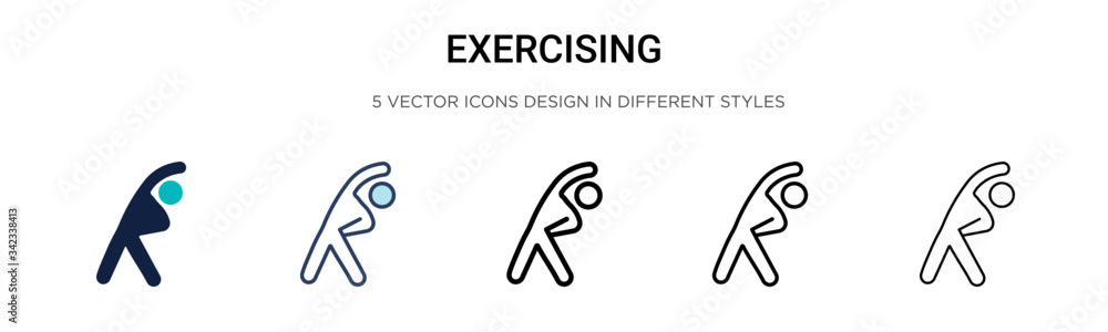 Poster exercising icon in filled, thin line, outline and stroke style. vector illustration of two colored a