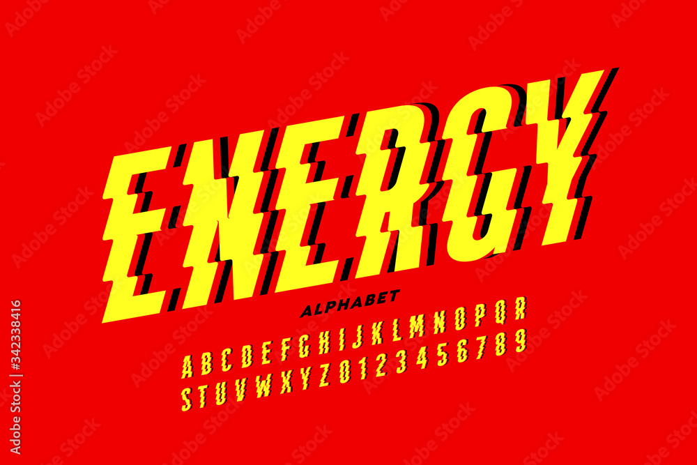 Fototapete lightning bolt style font design, alphabet letters and numbers