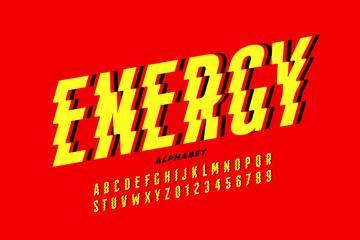 Fototapeta premium Lightning bolt style font design, alphabet letters and numbers