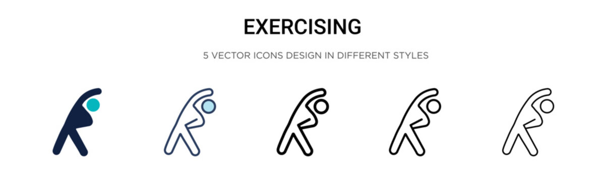 Exercising icon in filled, thin line, outline and stroke style. Vector illustration of two colored and black exercising vector icons designs can be used for mobile, ui, web