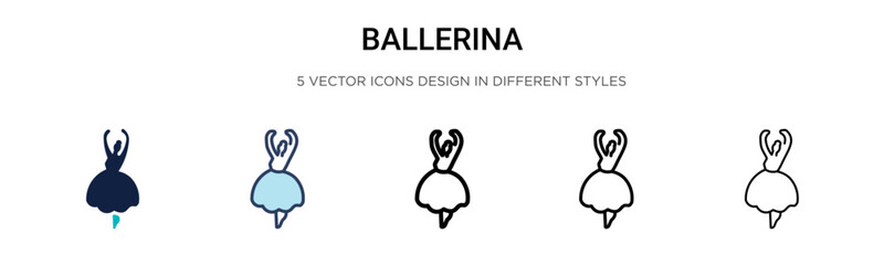 Ballerina icon in filled, thin line, outline and stroke style. Vector illustration of two colored and black ballerina vector icons designs can be used for mobile, ui, web © Digital Bazaar