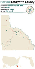Large and detailed map of Lafayette county in Florida, USA.
