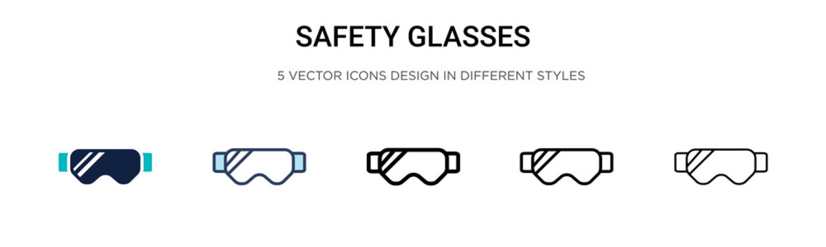 Safety glasses icon in filled, thin line, outline and stroke style. Vector illustration of two colored and black safety glasses vector icons designs can be used for mobile, ui, web