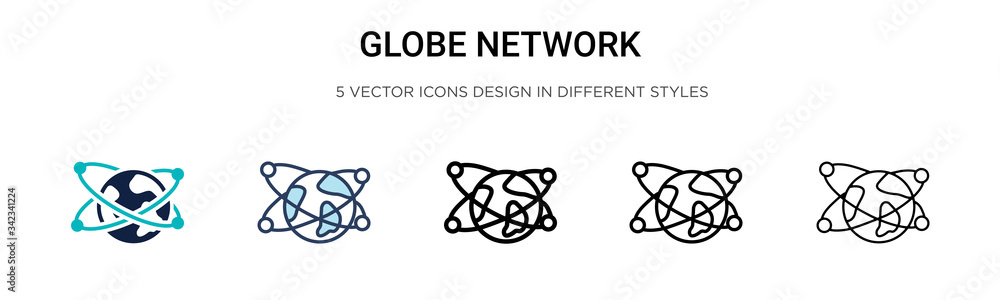 Poster globe network icon in filled, thin line, outline and stroke style. vector illustration of two colore
