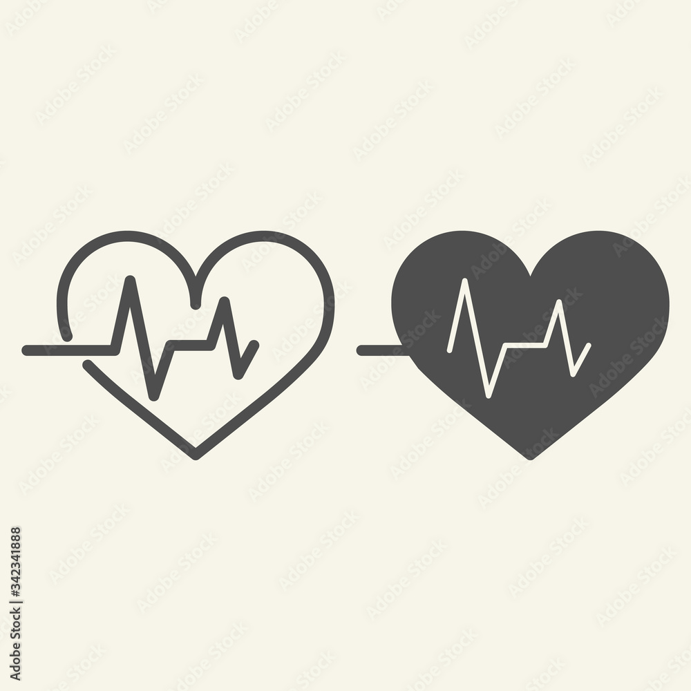 Poster heart beat line and solid icon. cardiogram life line outline style pictogram on white background. he