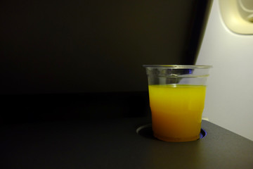 Orange Juice in the Plastic Cap Serving on the Flight.