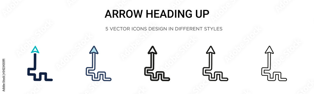 Poster arrow heading up icon in filled, thin line, outline and stroke style. vector illustration of two col
