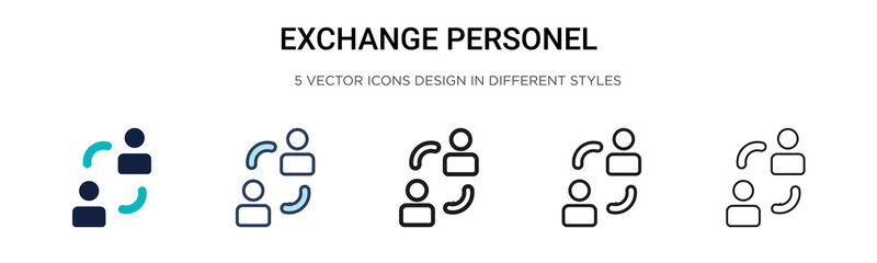 Exchange personel icon in filled, thin line, outline and stroke style. Vector illustration of two colored and black exchange personel vector icons designs can be used for mobile, ui, web - obrazy, fototapety, plakaty
