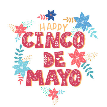 Happy Cinco De Mayo Banner. Greeting Typography Font Text. Mexican Festival Invitation Card. The 5th Of May Celebration Event Poster. Vector Eps 10.