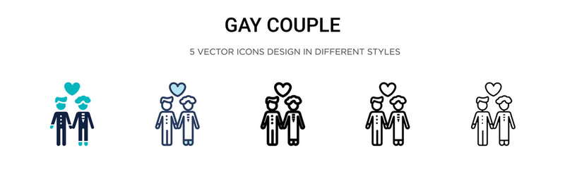 Gay couple icon in filled, thin line, outline and stroke style. Vector illustration of two colored and black gay couple vector icons designs can be used for mobile, ui, web