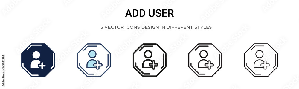 Poster add user icon in filled, thin line, outline and stroke style. vector illustration of two colored and