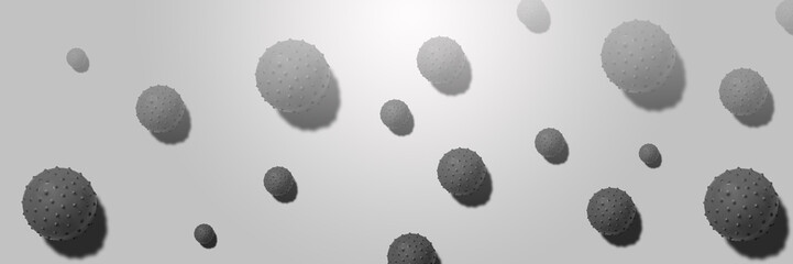 Coronavirus abstract background. Bacteriological microorganism. Coronavirus cells on a grey background with copy space