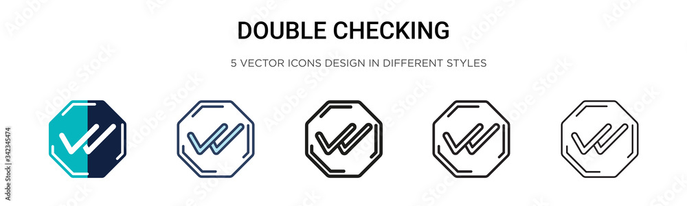 Poster double checking icon in filled, thin line, outline and stroke style. vector illustration of two colo