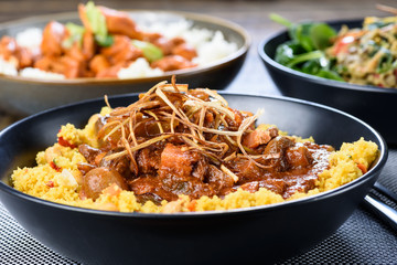Beef Bourguignon, with Speck, Glazed Mushrooms and Chickpea Couscous