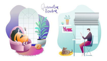 People working from at home during quarantine