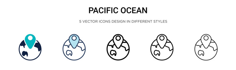 Pacific ocean icon in filled, thin line, outline and stroke style. Vector illustration of two colored and black pacific ocean vector icons designs can be used for mobile, ui, web