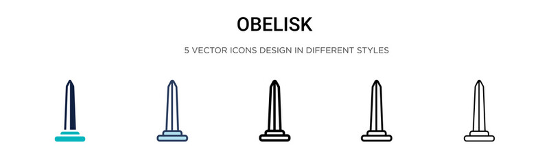 Obelisk icon in filled, thin line, outline and stroke style. Vector illustration of two colored and black obelisk vector icons designs can be used for mobile, ui, web - obrazy, fototapety, plakaty