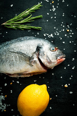 Fresh Dorado fish with salt rosemary and lemon