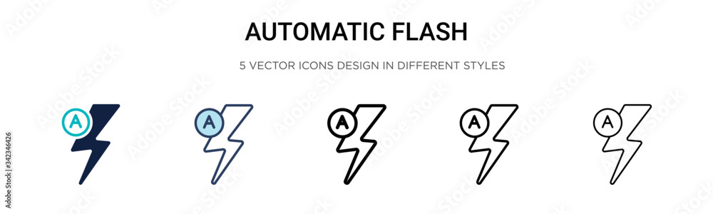 Poster automatic flash icon in filled, thin line, outline and stroke style. vector illustration of two colo