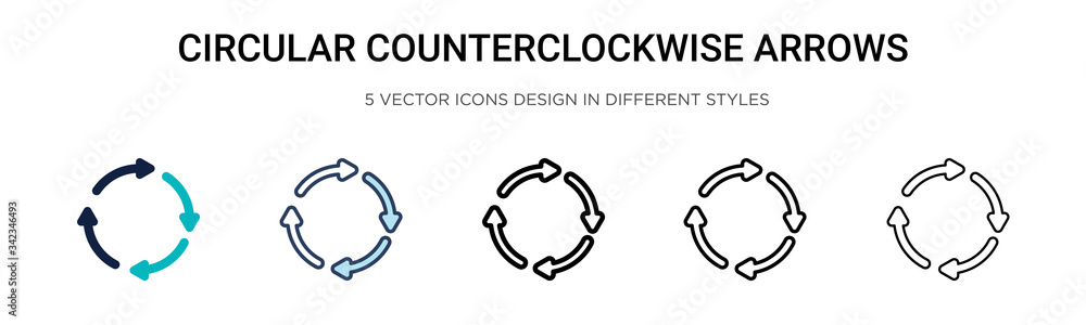 Poster circular counterclockwise arrows icon in filled, thin line, outline and stroke style. vector illustr