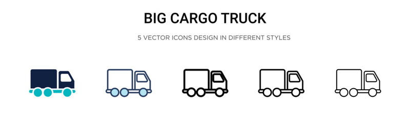 Big cargo truck icon in filled, thin line, outline and stroke style. Vector illustration of two colored and black big cargo truck vector icons designs can be used for mobile, ui, web © Digital Bazaar