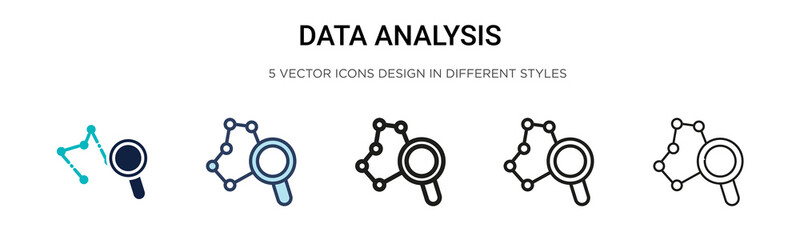 Data analysis icon in filled, thin line, outline and stroke style. Vector illustration of two colored and black data analysis vector icons designs can be used for mobile, ui, web