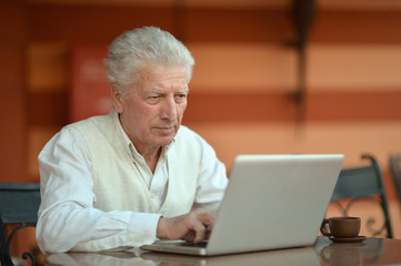 Fototapeta premium Portrait of a senior man using laptop