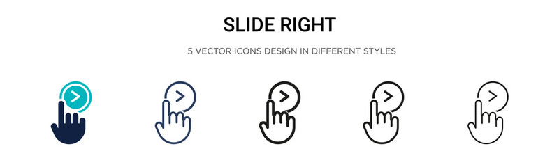 Obraz premium Slide right icon in filled, thin line, outline and stroke style. Vector illustration of two colored and black slide right vector icons designs can be used for mobile, ui, web