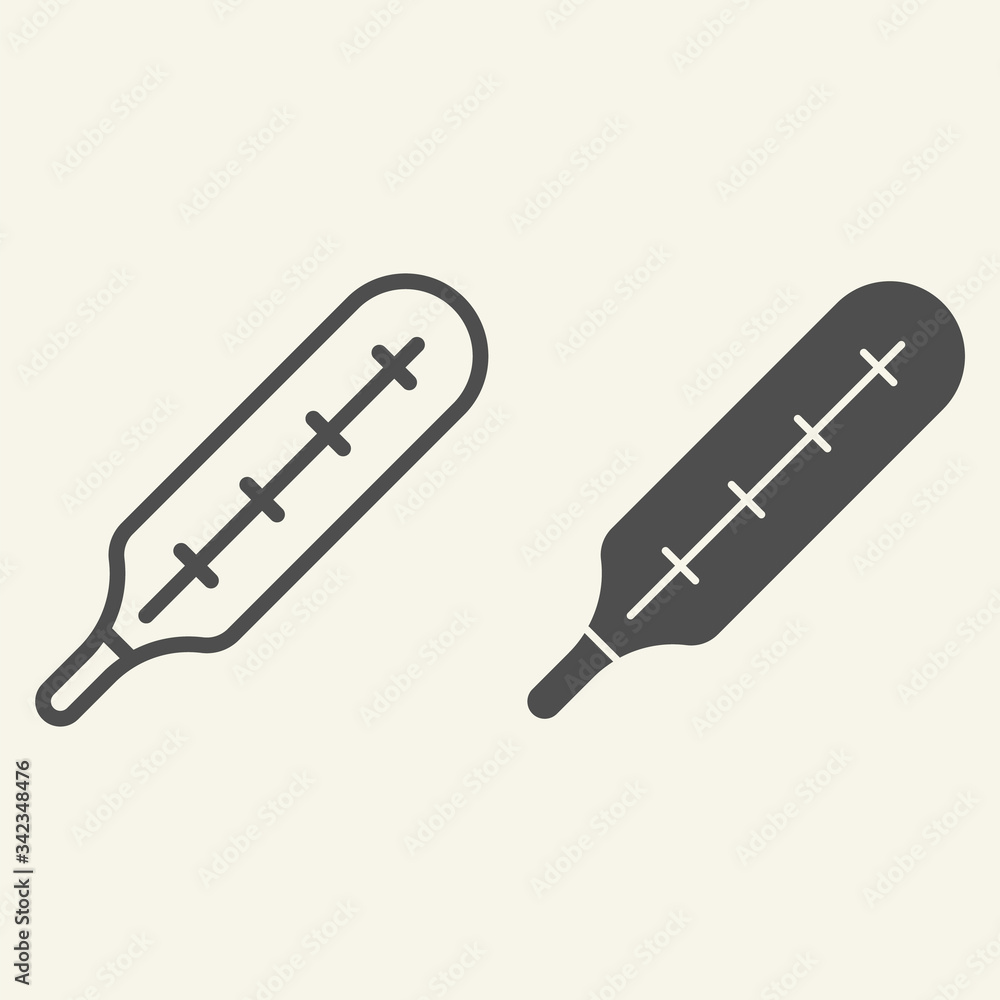 Poster thermometer line and solid icon. medical equipment outline style pictogram on white background. inst