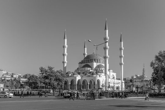 Ankara/Turkey-September 29 2018: Melike Hatun Mosque in Itfaiye Meydani, newly constructed and opened to public in 2017.