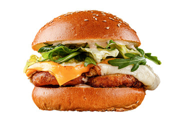 21 burger on a black background for the menu. Black and white burgers with meat, chicken cutlet,...