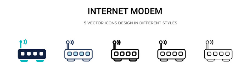 Internet modem icon in filled, thin line, outline and stroke style. Vector illustration of two colored and black internet modem vector icons designs can be used for mobile, ui, web