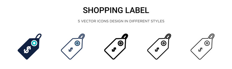 Shopping label icon in filled, thin line, outline and stroke style. Vector illustration of two colored and black shopping label vector icons designs can be used for mobile, ui, web