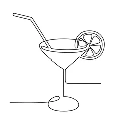 Foto op Plexiglas Continuous line drawing. Wineglass with cocktail and lemon. Isolated on white background. Hand drawn vector illustration.  © Retany