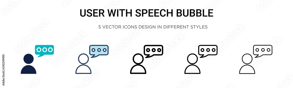 Poster user with speech bubble icon in filled, thin line, outline and stroke style. vector illustration of 