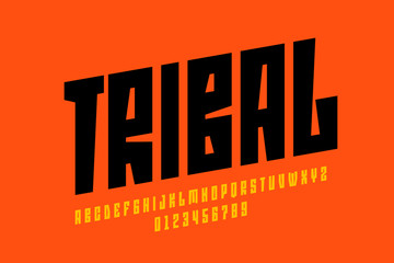 Tribal style font design, alphabet letters and numbers