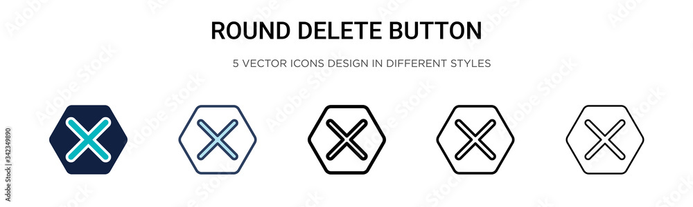 Poster round delete button icon in filled, thin line, outline and stroke style. vector illustration of two 