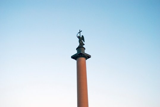Alexanders column on Dvortsovaya Square (Palace Square) in Saint-Petersburg, Russia. Popular landmark. Color photo.