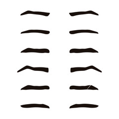 Vector illustration of 7 men's eyebrows pairs. Different types of eyebrows. Face parts silhouettes collection. Isolated vector design elements for the fashion guides and tips or your own projects.