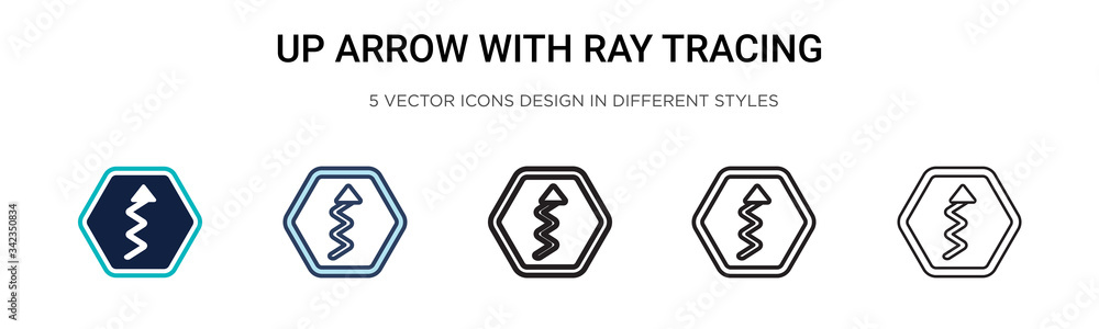 Poster up arrow with ray tracing icon in filled, thin line, outline and stroke style. vector illustration o