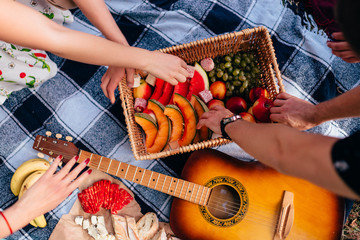 fruits and guitar on a picnic